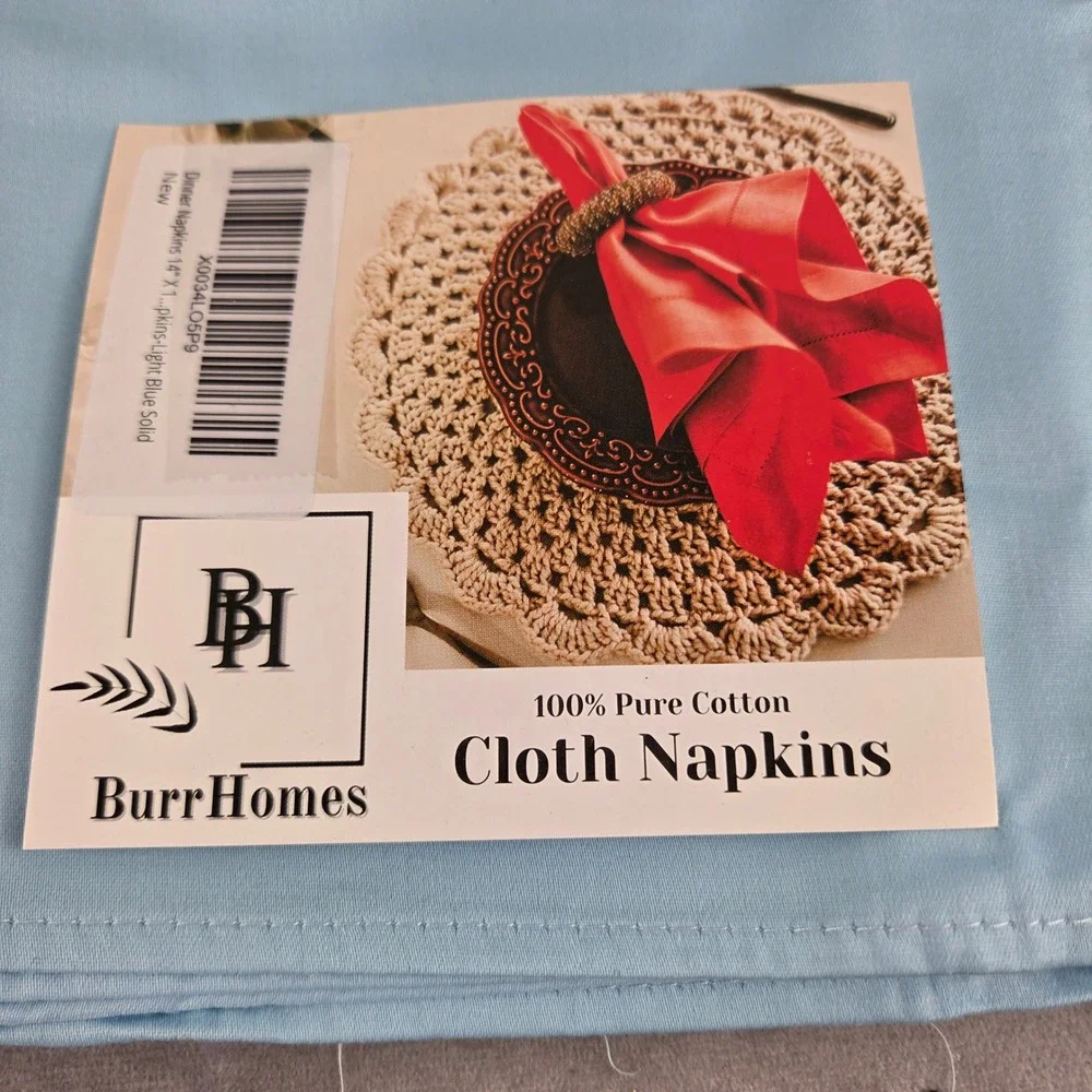 BurrHomes 12 Pack Light Blue 100% Cotton Cloth Dinner Napkins 14x14 Square Linen